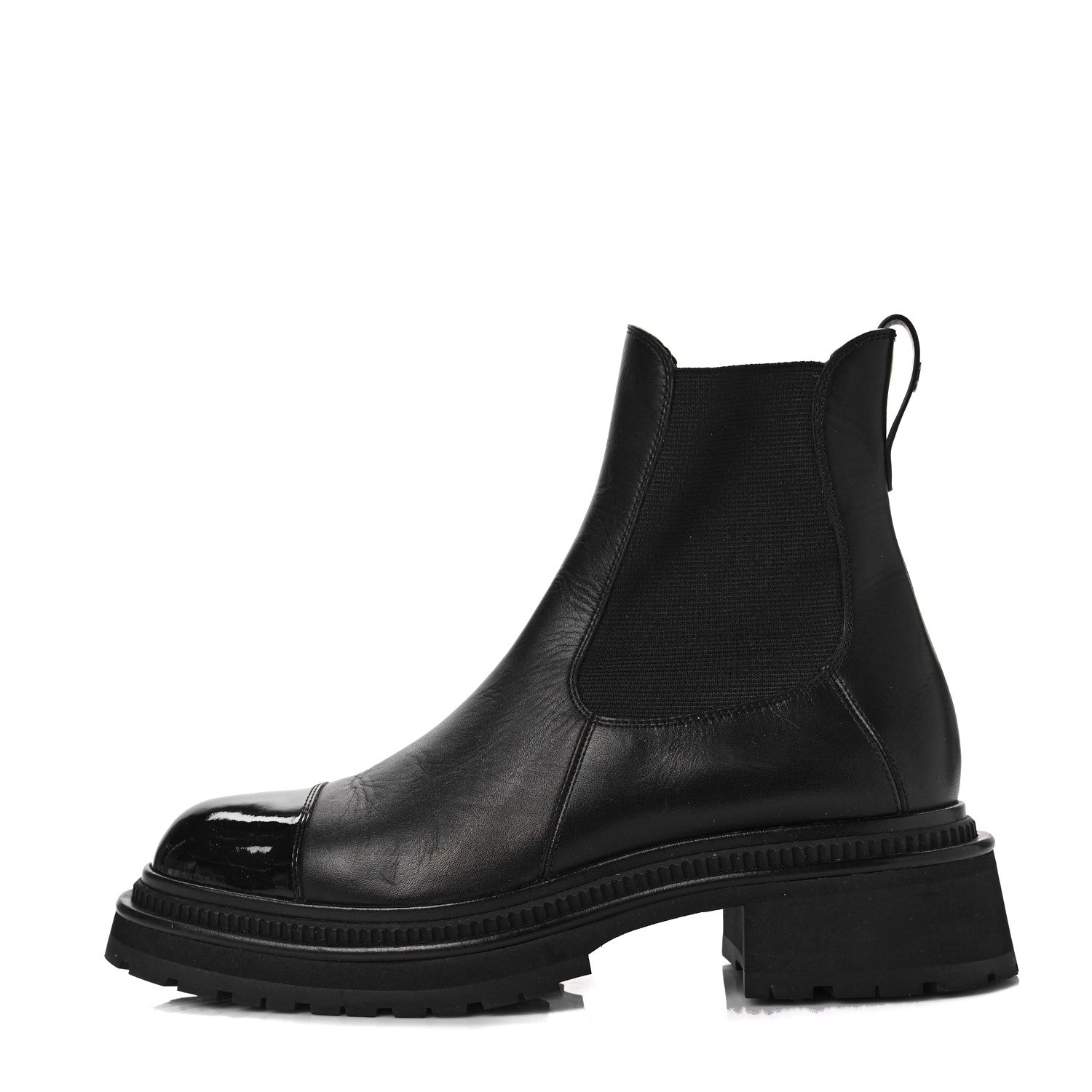 Chanel Calfskin Patent Cap Toe Ankle Boots 41 Black 1 of 7