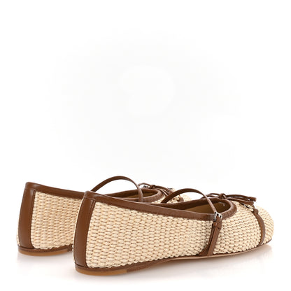 Gucci Raffia Nappa Horsebit Ballerina Flats 38.5 Natural Sundial 5 of 9