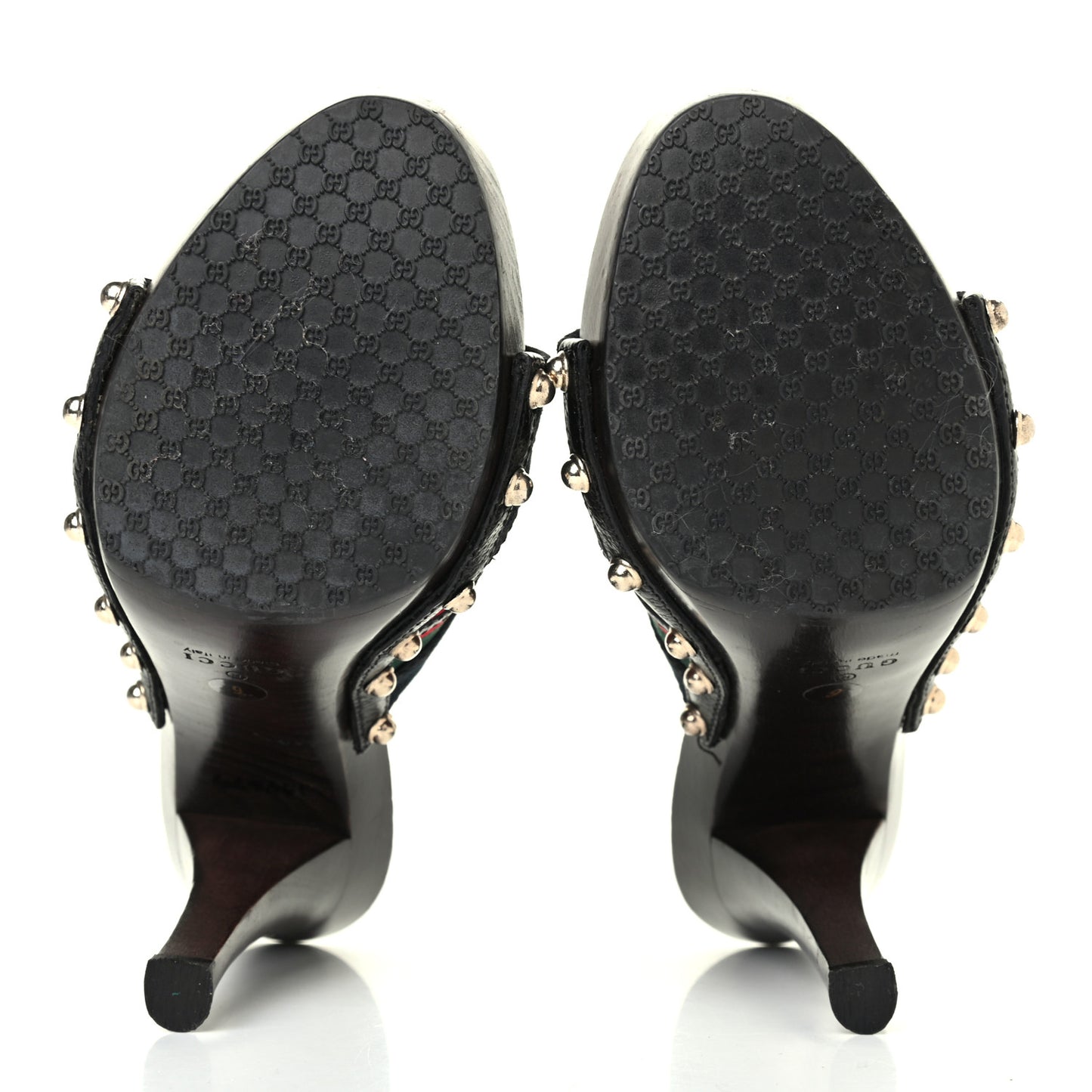 Monogram Natural Pigskin Web Icon Bit Platform Clog High Heel Slide Sandals 6 Black