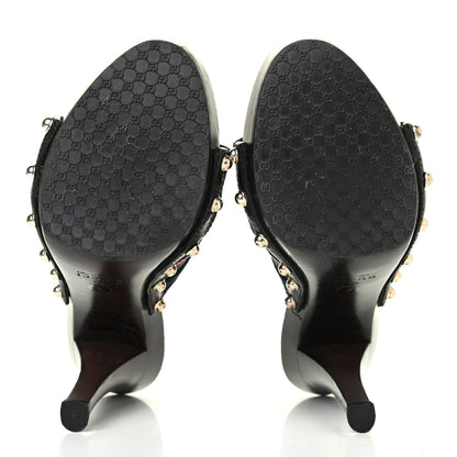 Gucci Monogram Natural Pigskin Web Icon Bit Platform Clog High Heel Slide Sandals 6 Black 4 of 4