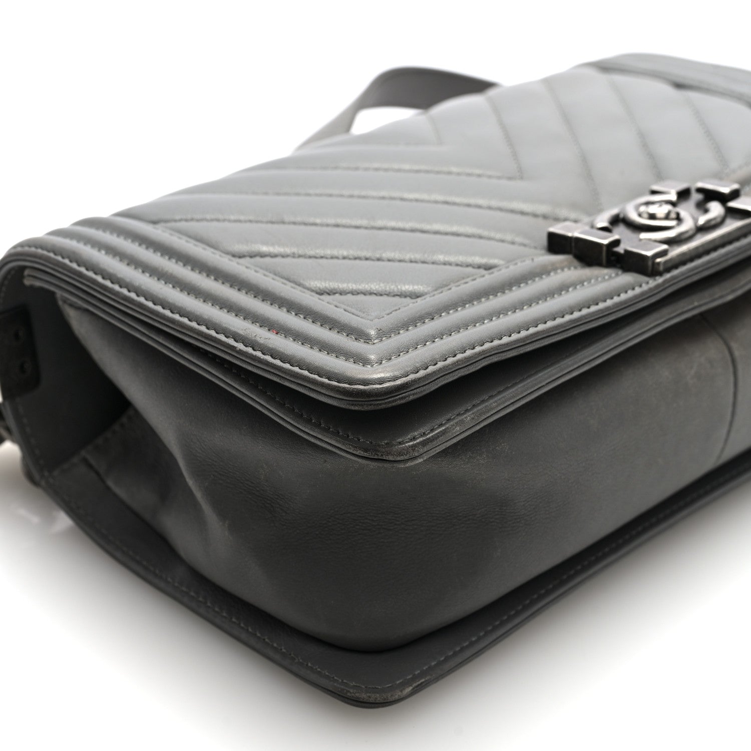 Chanel Lambskin Chevron Quilted Medium Boy Flap Grey 9 of 13