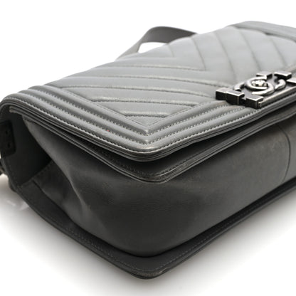 Chanel Lambskin Chevron Quilted Medium Boy Flap Grey 9 of 13