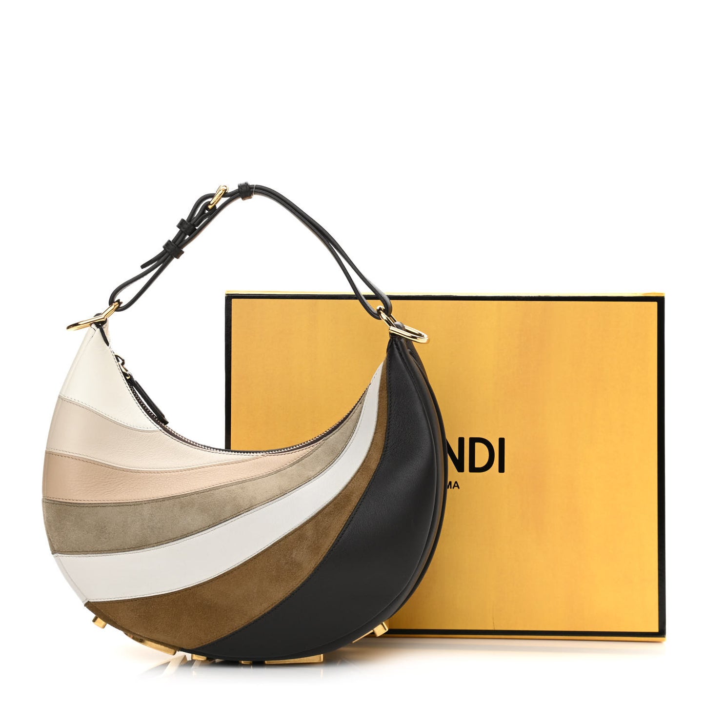Vitello Seta Goatskin Suede Rainbow Inlay Small Fendigraphy Hobo Bag Grigio Multicolor Ebano