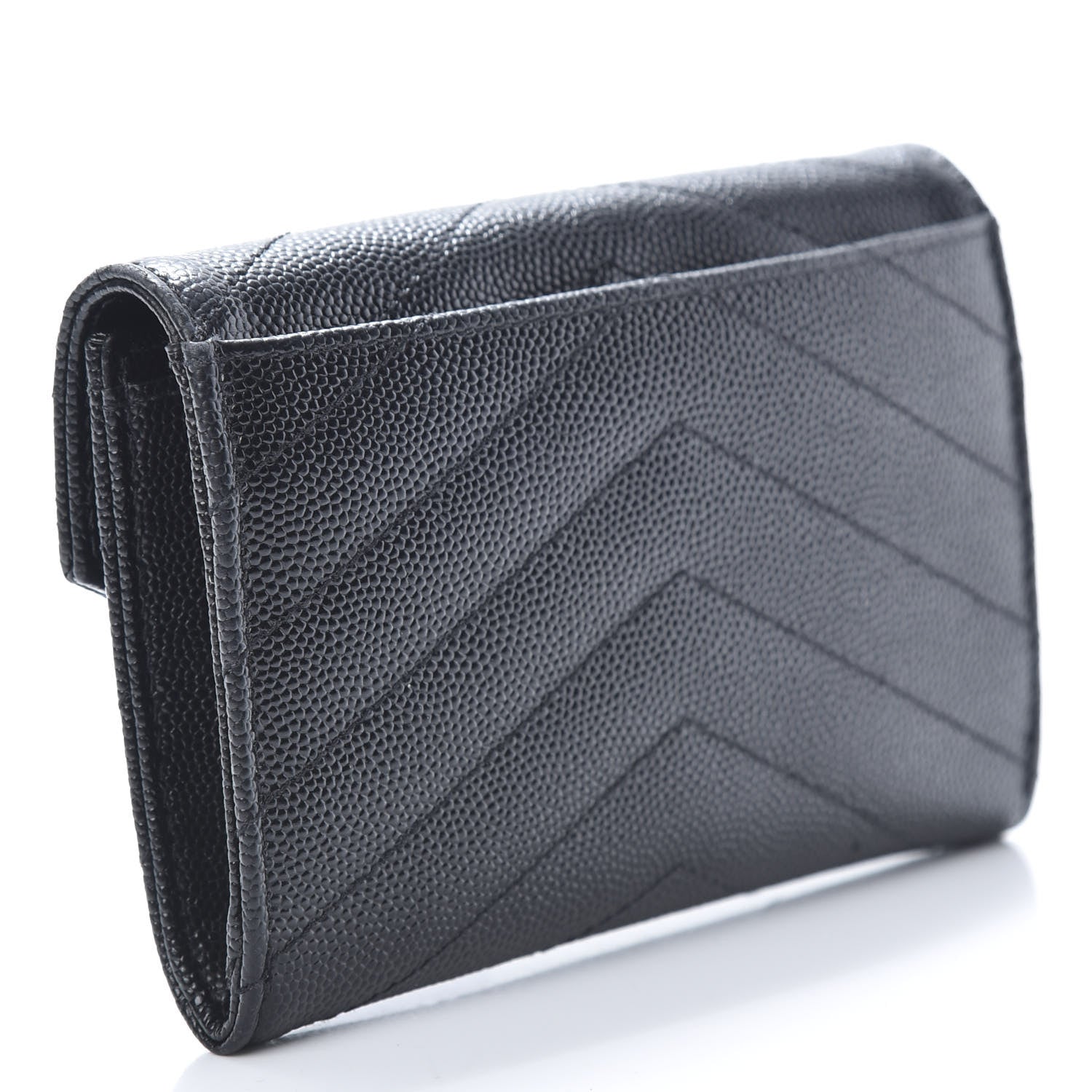Saint Laurent Grain De Poudre Matelasse Chevron Small Monogram Envelope Wallet Black 3 of 8