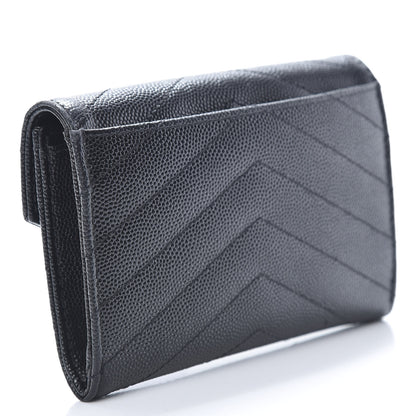 Saint Laurent Grain De Poudre Matelasse Chevron Small Monogram Envelope Wallet Black 3 of 8