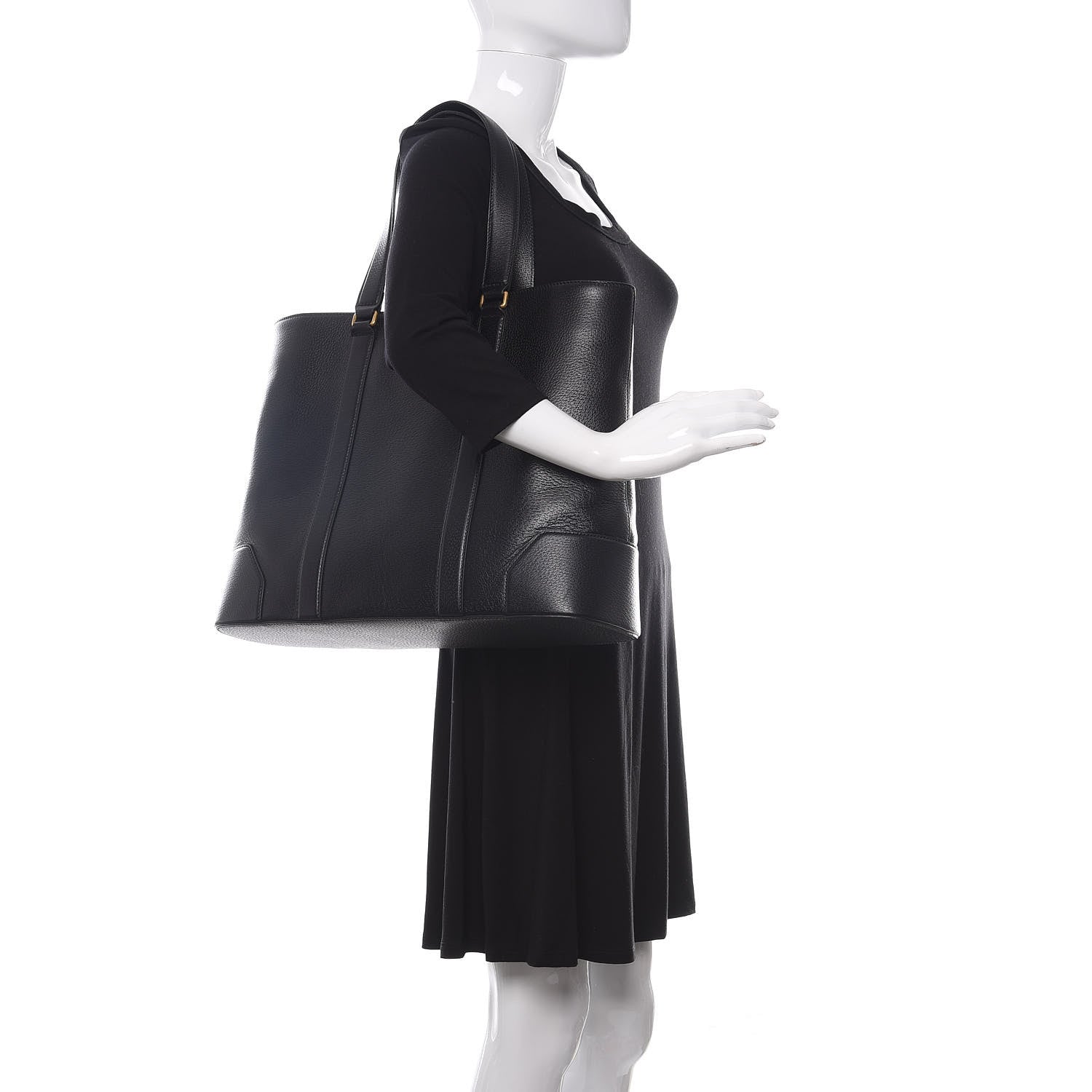 Gucci Textured Dollar Calfskin Web Tote Black 2 of 11