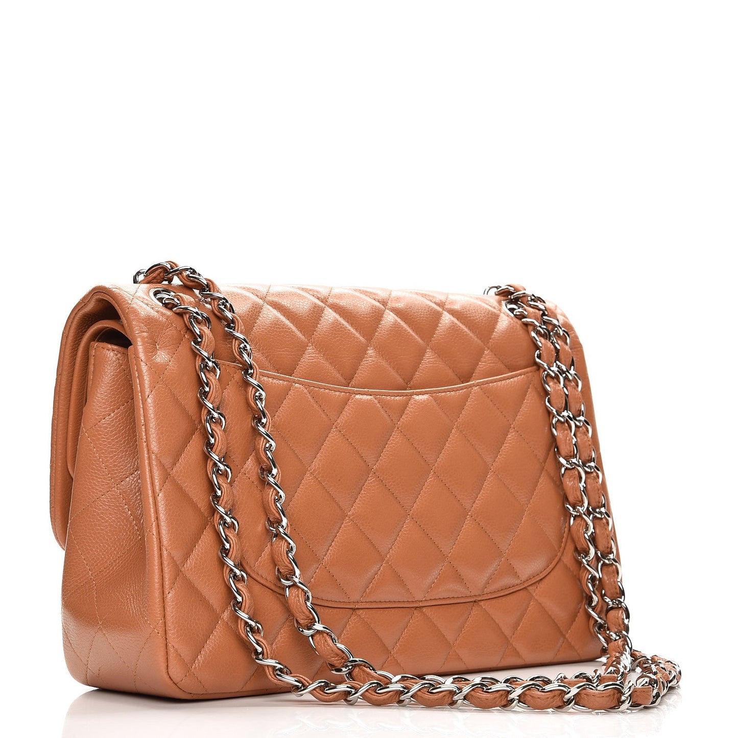 Caviar Quilted Jumbo Double Flap Light Brown