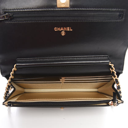 Chanel Lambskin Quilted CC Pearl Crush Wallet on Chain WOC Black 4 of 11
