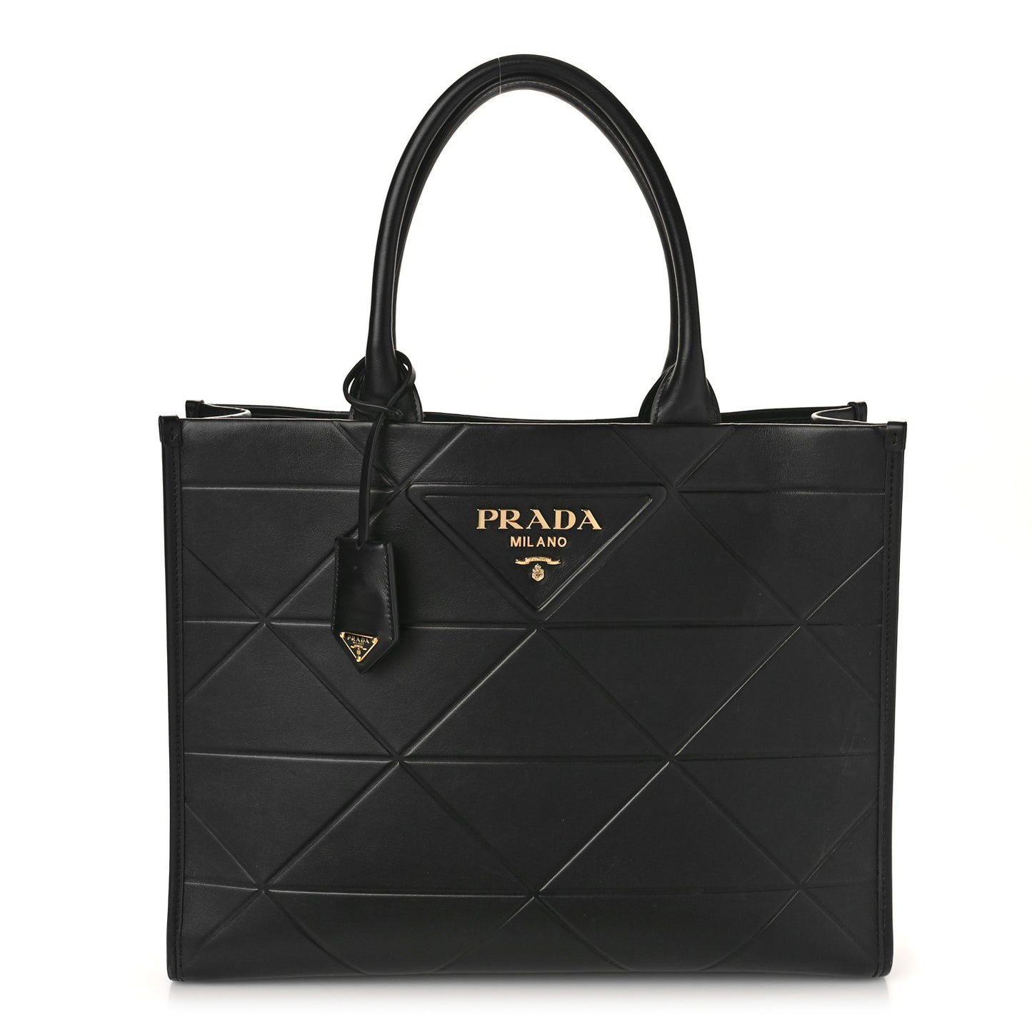 Soft Calfskin Triangolo Symbole Embossed Medium Tote Black