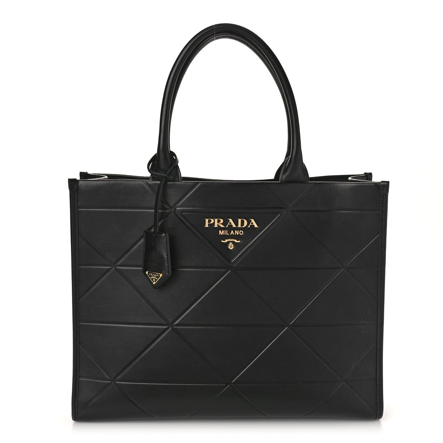Prada Soft Calfskin Triangolo Symbole Embossed Medium Tote Black 1 of 9