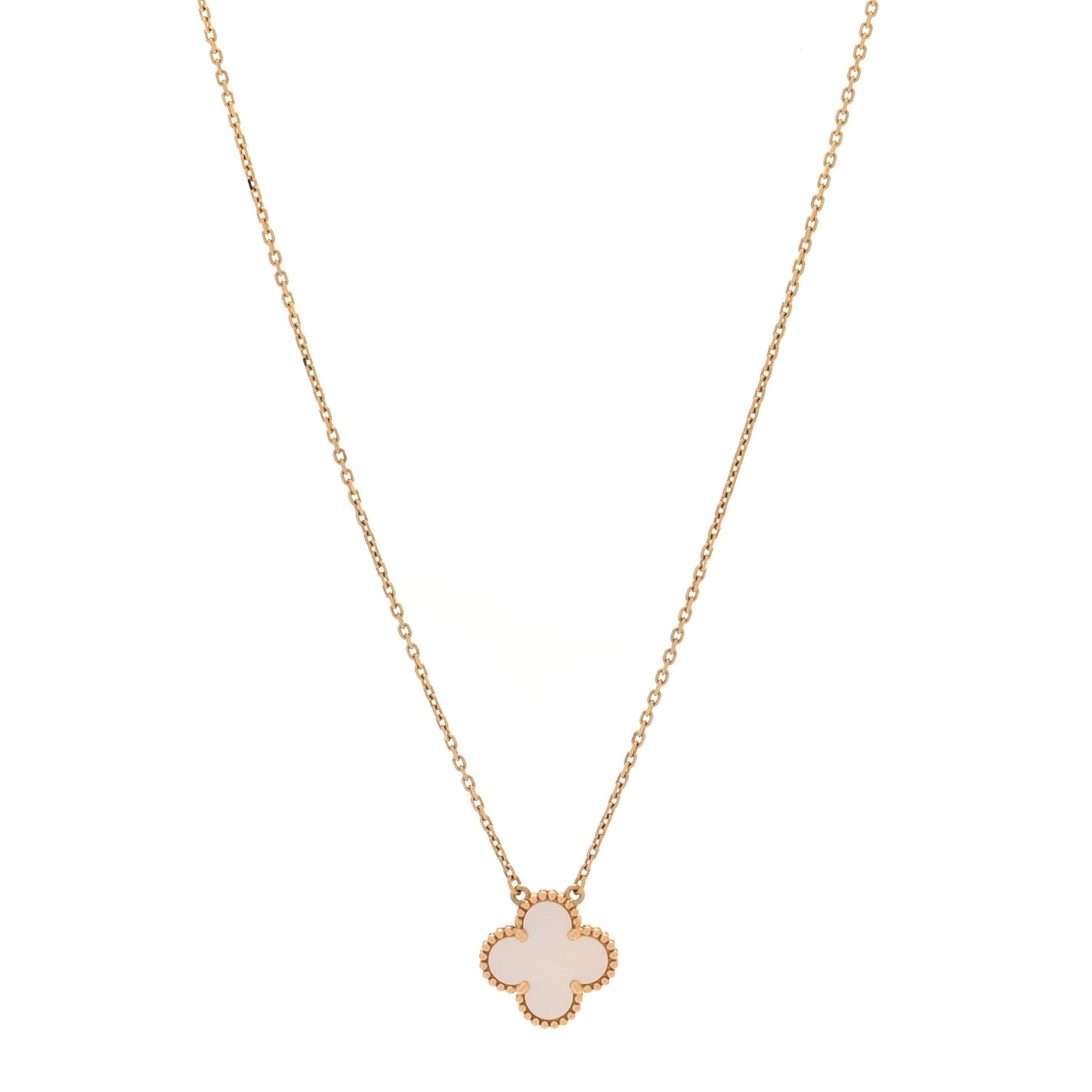 18K Yellow Gold Mother of Pearl Vintage Alhambra Pendant Necklace