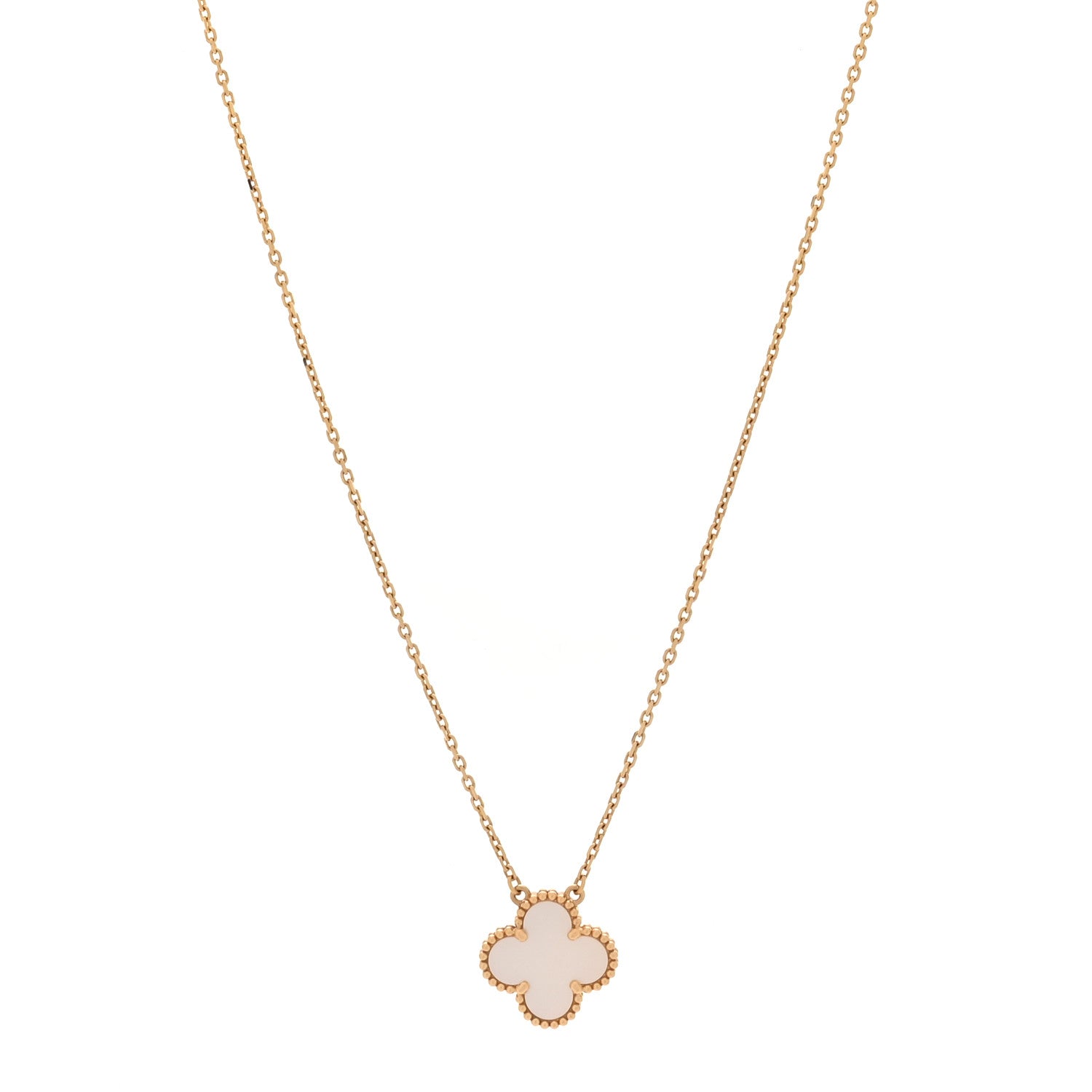 Van Cleef & Arpels 18K Yellow Gold Mother of Pearl Vintage Alhambra Pendant Necklace 1 of 7