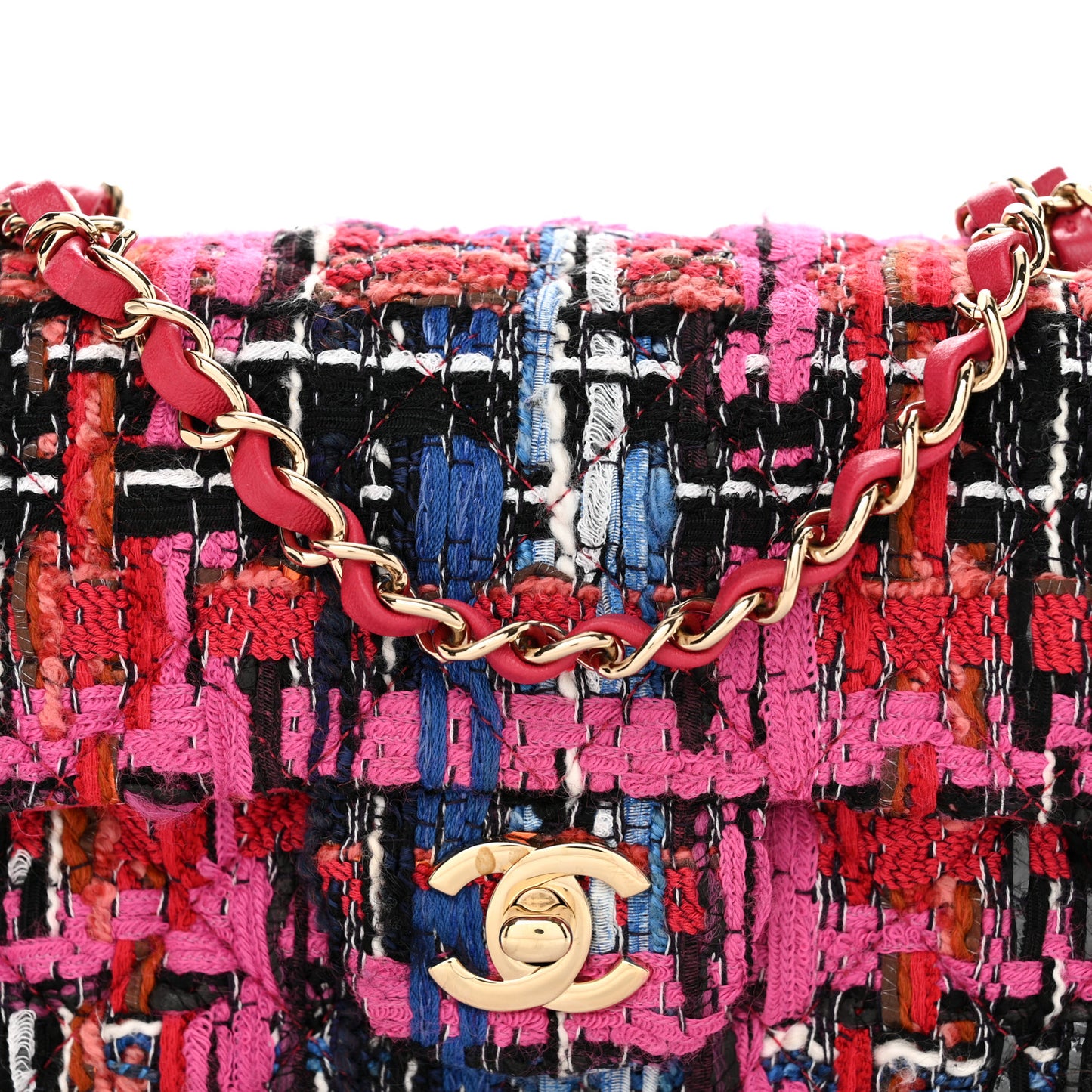 Tweed Quilted Mini Rectangular Flap Red Pink Black