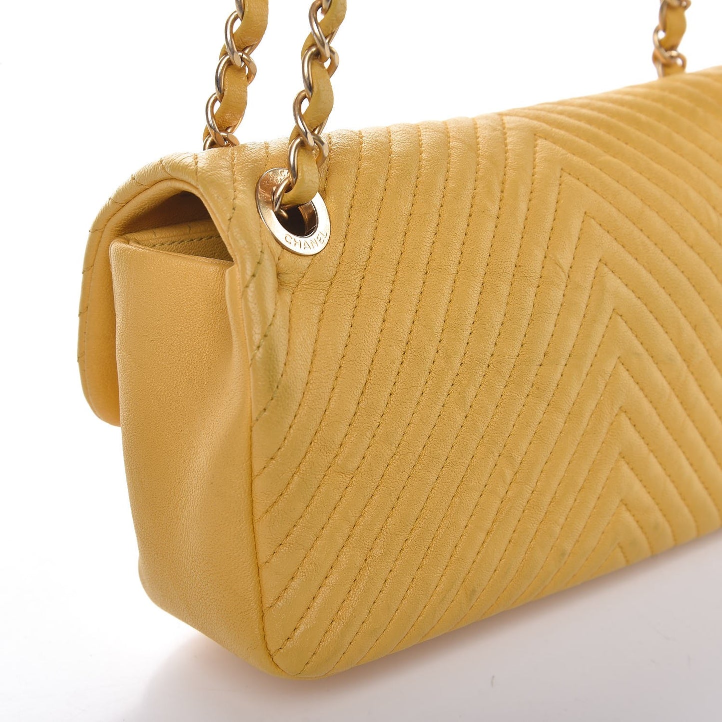 Calfskin Chevron Quilted Small Surpique Flap Yellow