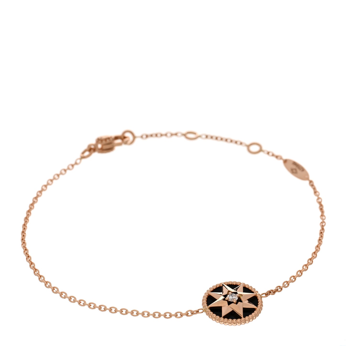 18K Rose Gold Diamond Black Onyx Rose Des Vents Bracelet