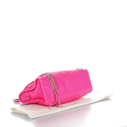 Balenciaga Calfskin Lizard Embossed Classic Silver Hardware City Rose Fluo 4 of 15