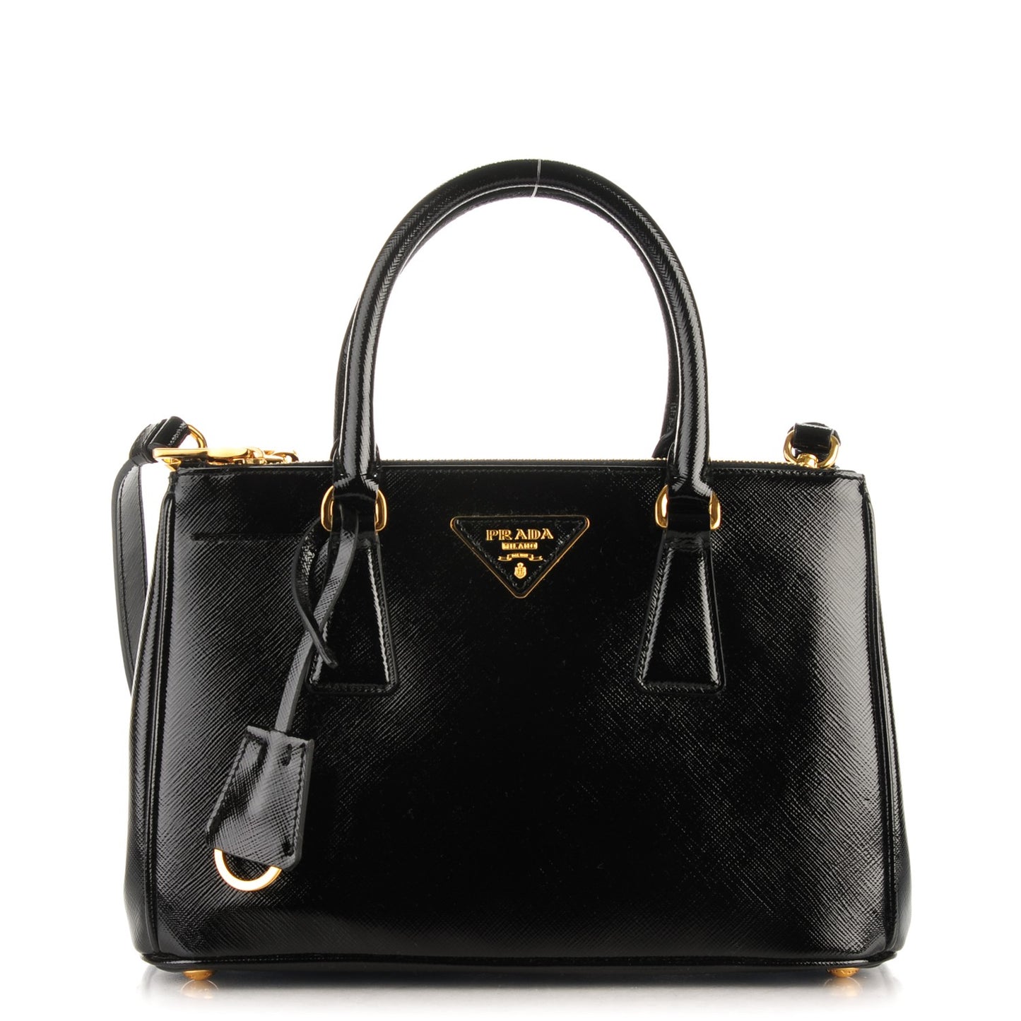 Saffiano Vernice Mini Galleria Double Zip Tote Black