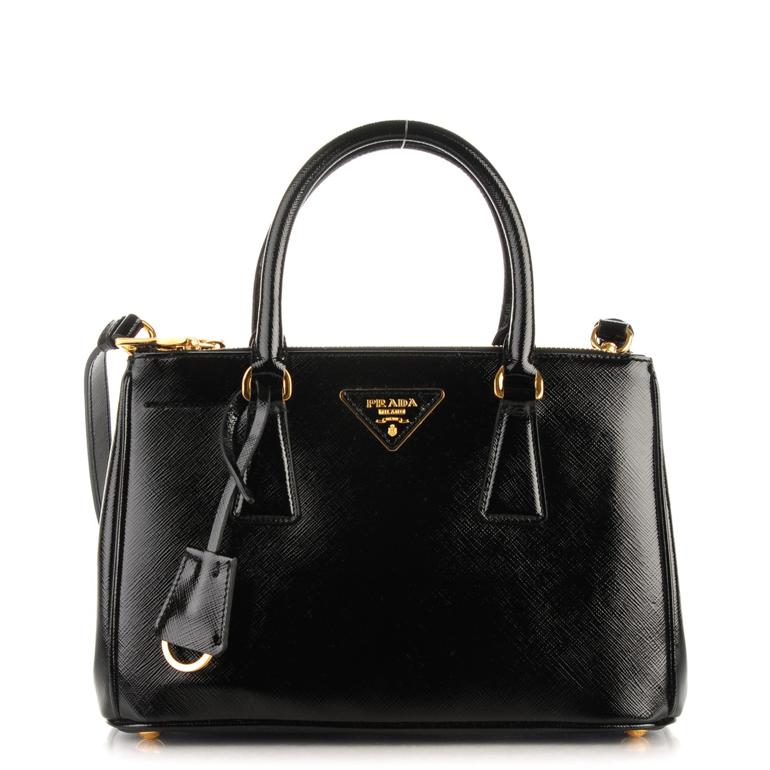 Prada Saffiano Vernice Mini Galleria Double Zip Tote Black 1 of 8