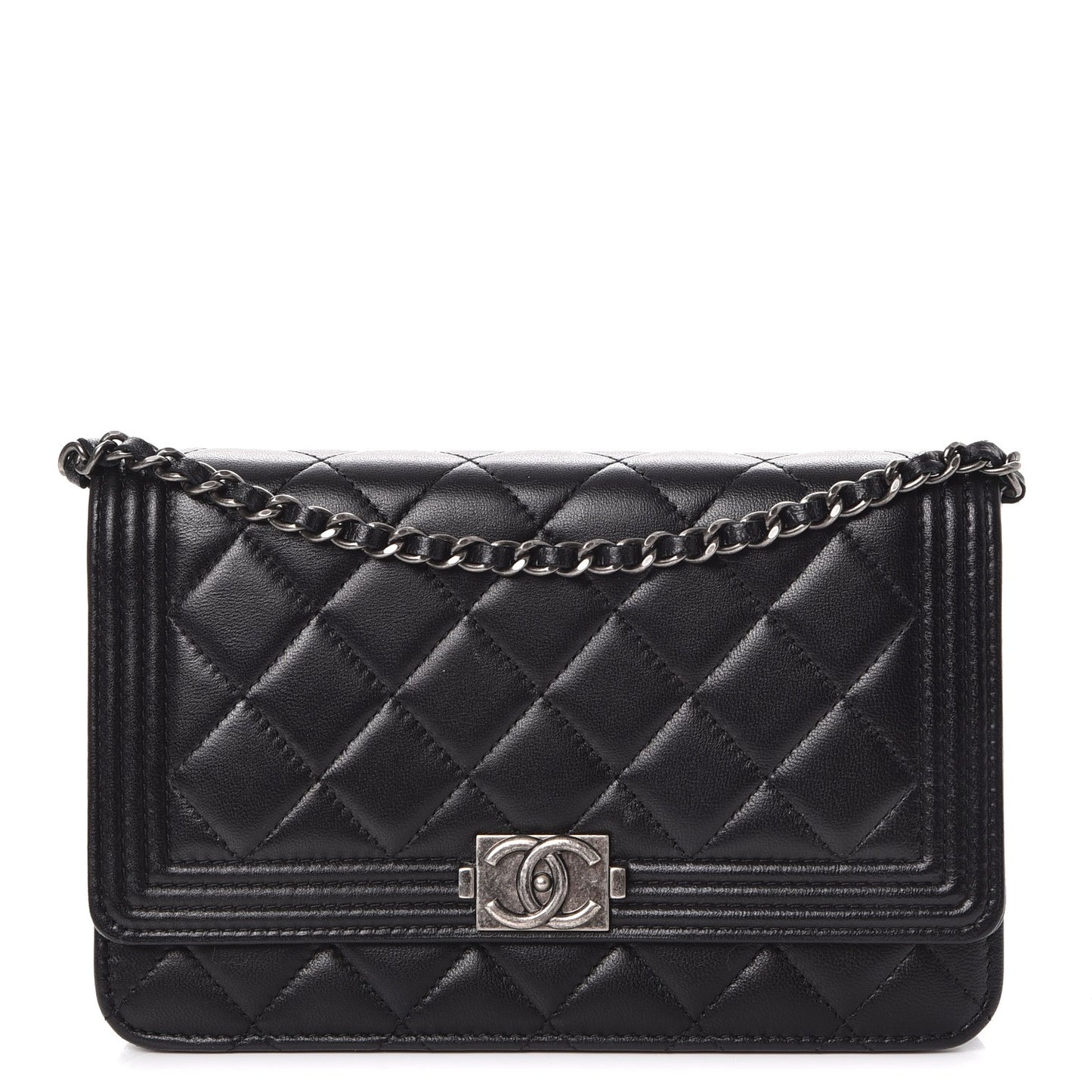 Lambskin Quilted Boy Wallet On Chain WOC Black
