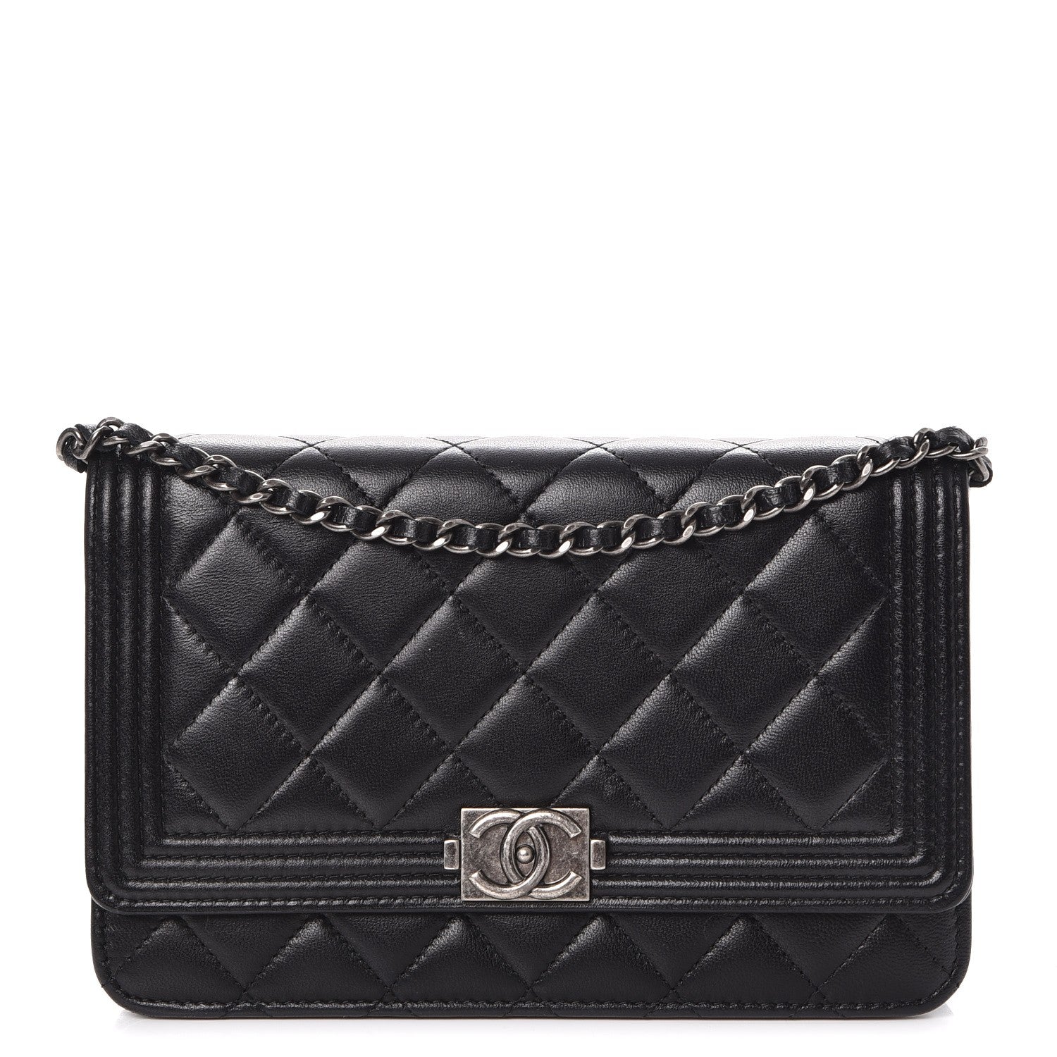 Chanel Lambskin Quilted Boy Wallet On Chain WOC Black 1 of 10