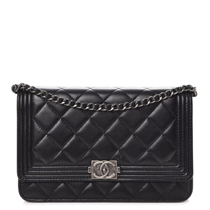 Chanel Lambskin Quilted Boy Wallet On Chain WOC Black 1 of 10