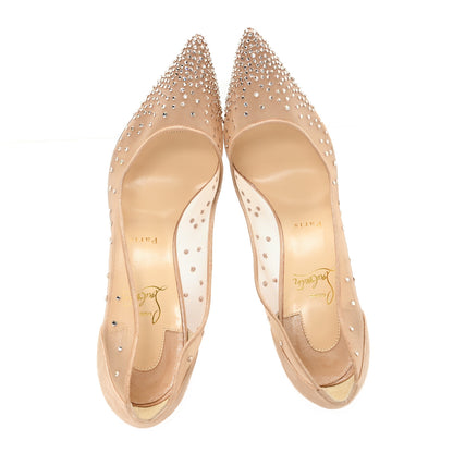 Christian Louboutin Suede Lame Crystal Strass Follies 100 Pumps  41 Light Silk 2 of 9
