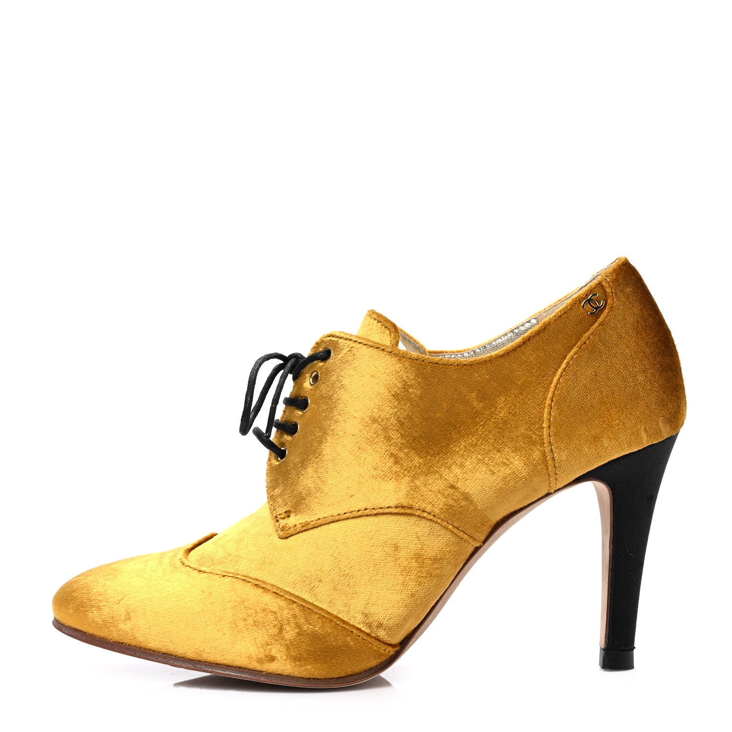 Chanel Velvet CC Lace Up Ankle Boots 37.5 Gold 1 of 7