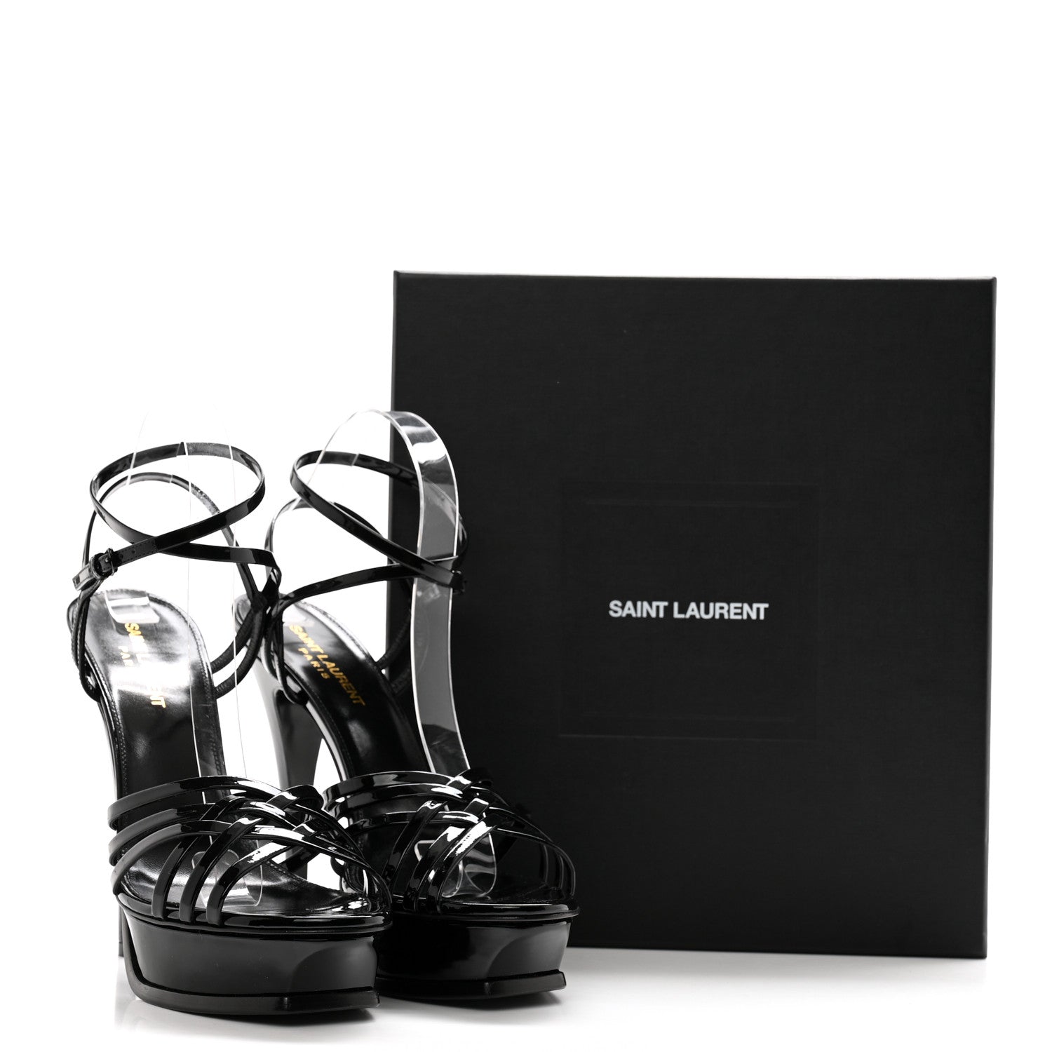 Saint Laurent Patent Platform Criss Cross Sandals 40 Black 9 of 9