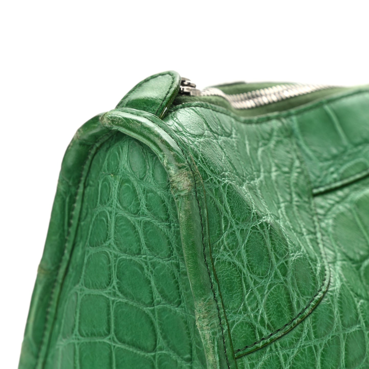 Crocodile Classic Silver Hardware Work Green