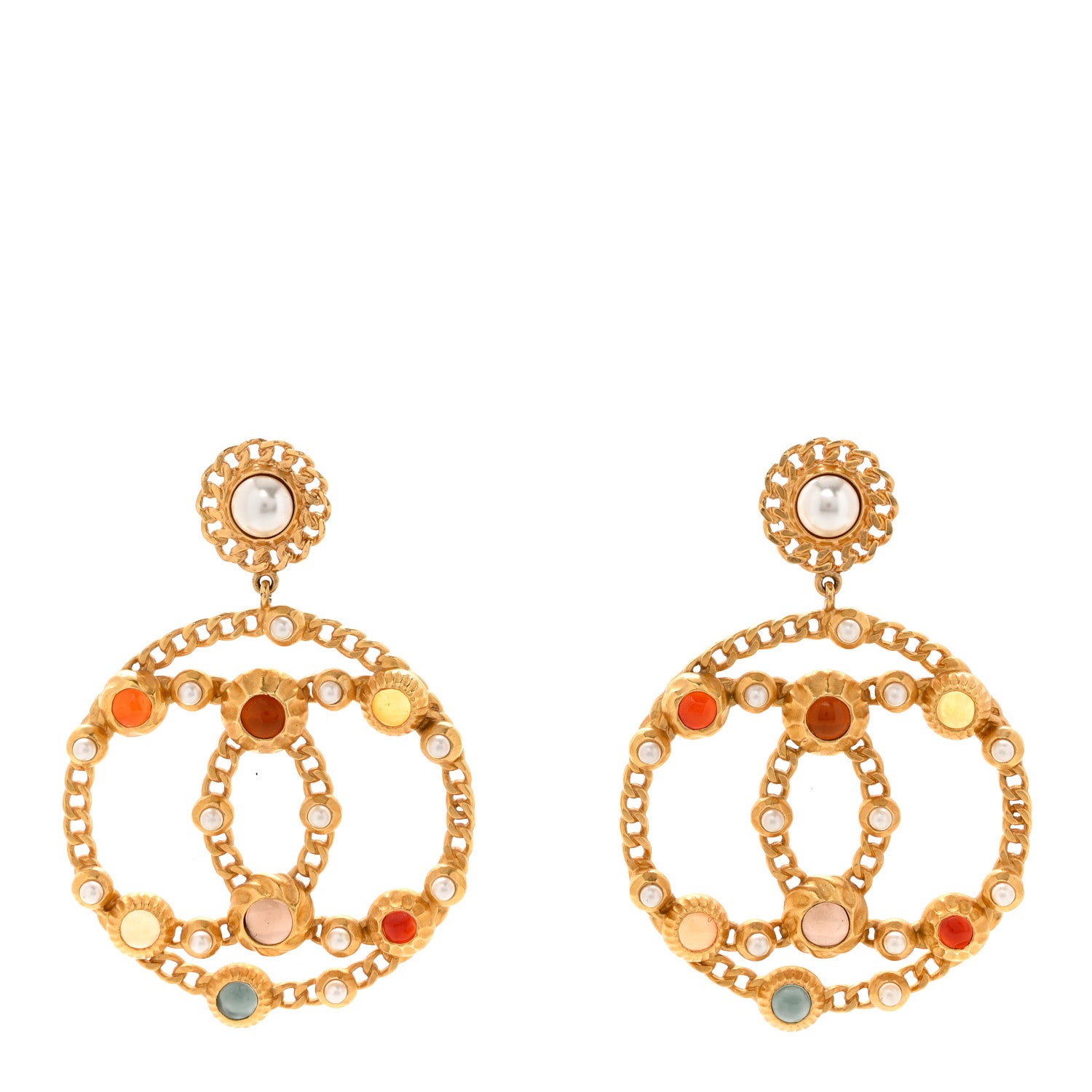 Chanel Pearl Gripoix CC Chain Drop Earrings Gold 1 of 4