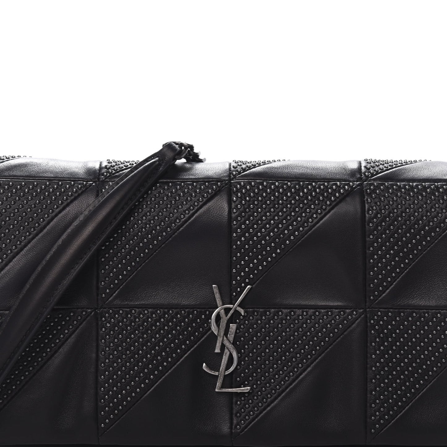 Lambskin Patchwork Micro Stud Monogram Medium Jamie Baguette Black