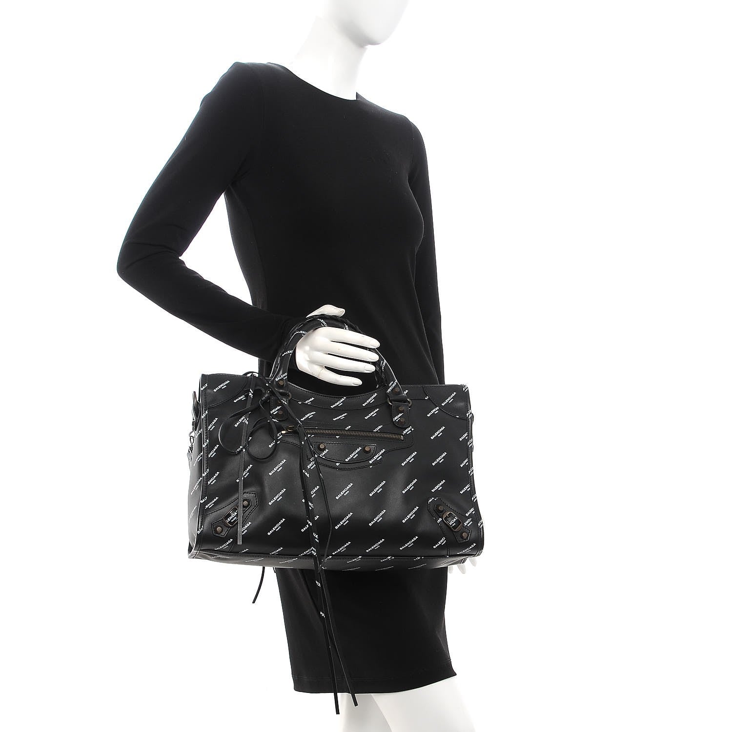Balenciaga Veau Allover Logo Classic Hardware City Black White 3 of 8