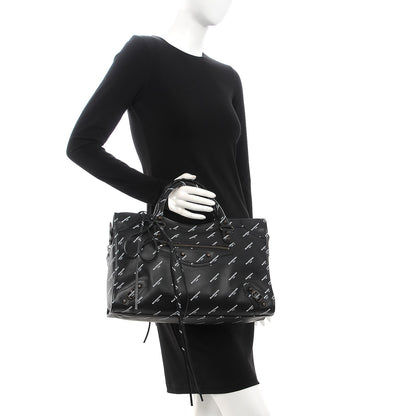 Balenciaga Veau Allover Logo Classic Hardware City Black White 3 of 8