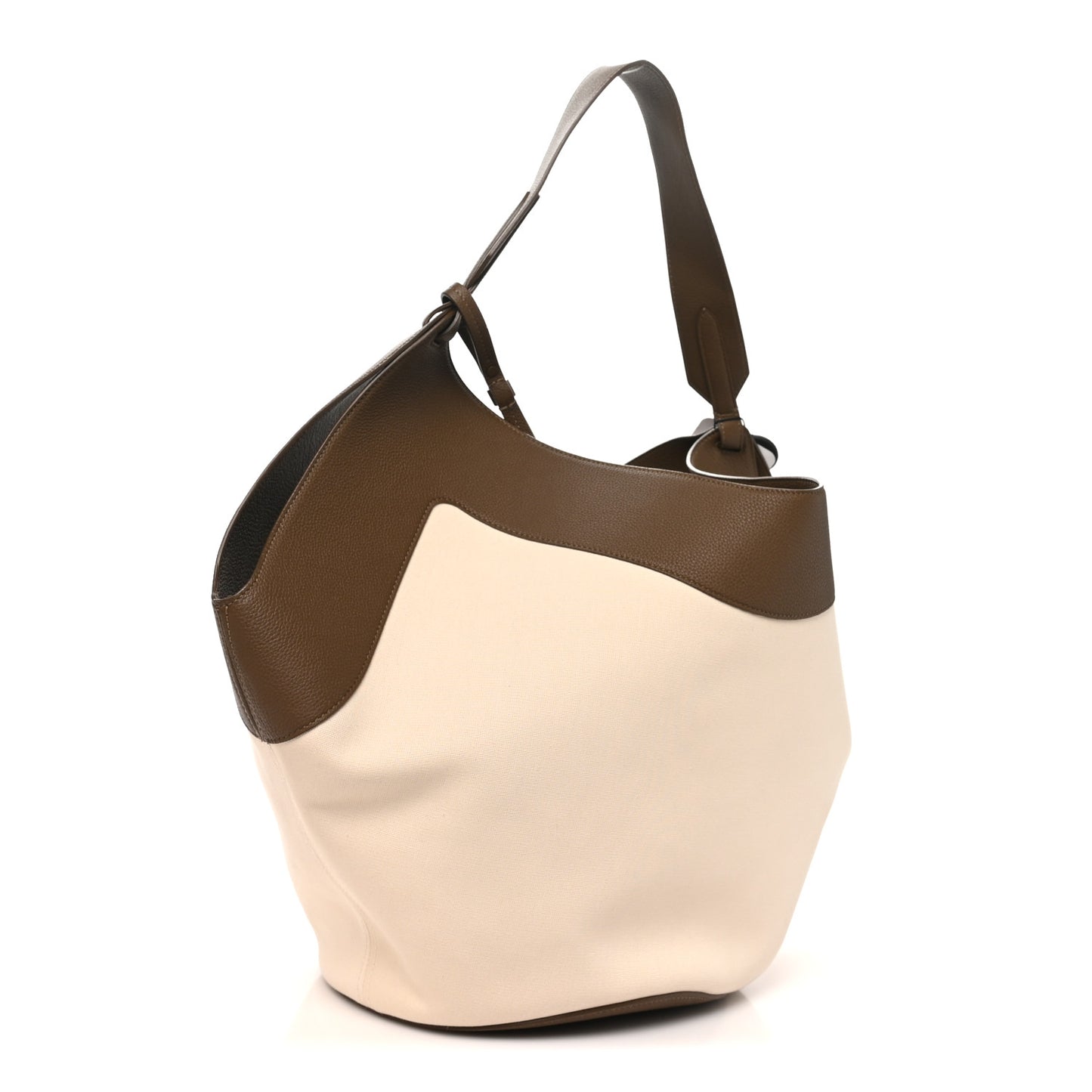 Canvas Calfskin Medium Lotus Tote Cream Dark Olive