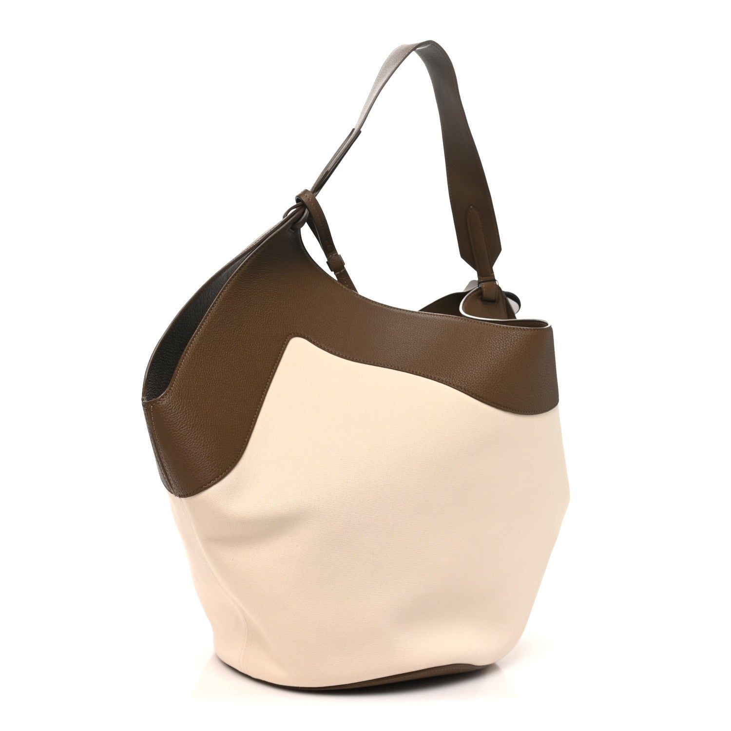 Khaite Canvas Calfskin Medium Lotus Tote Cream Dark Olive 3 of 9
