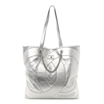 Chanel Metallic Calfskin Stitched CC Shopper Tote Silvery 1 of 11