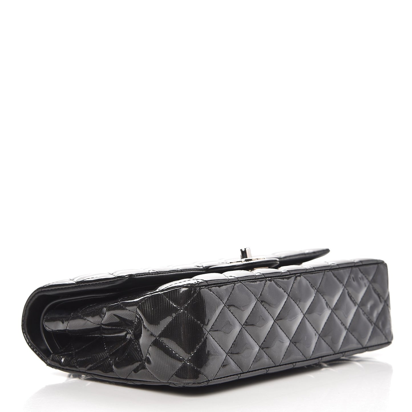 Striated Patent Quilted Medium Double Flap Black