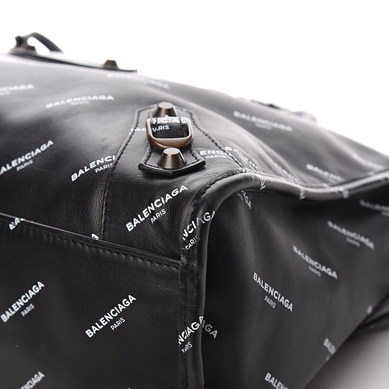 Balenciaga Veau Allover Logo Classic Hardware City Black White 9 of 12