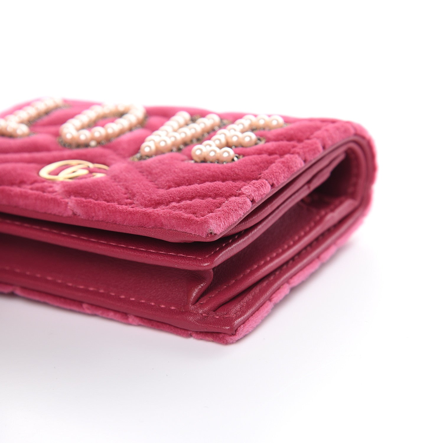 Gucci Velvet Matelasse Pearl Love Embroidered GG Marmont Card Case Wallet Light Raspberry Rose 9 of 9