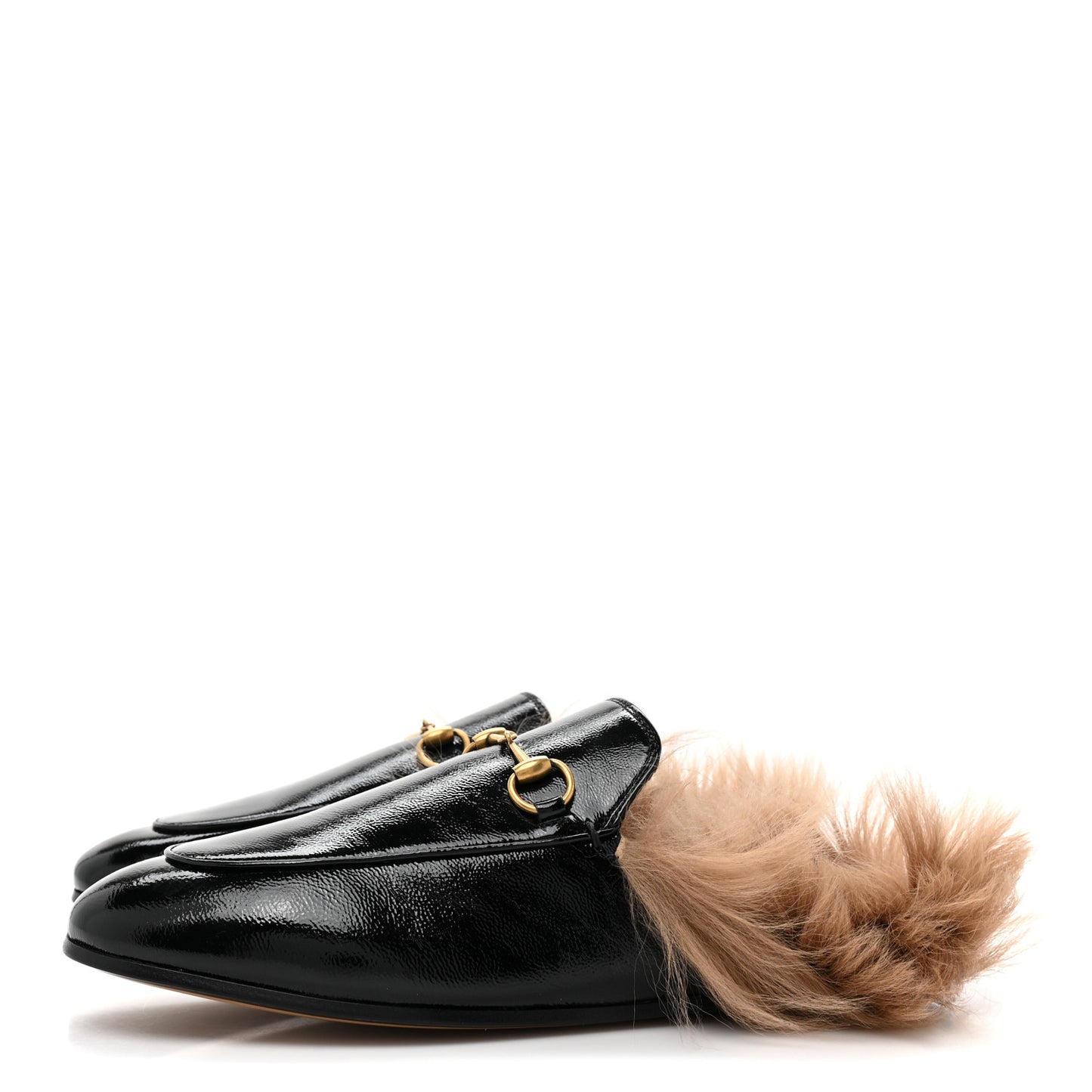 Patent Fur Womens Princetown Slippers 39 Black Natural