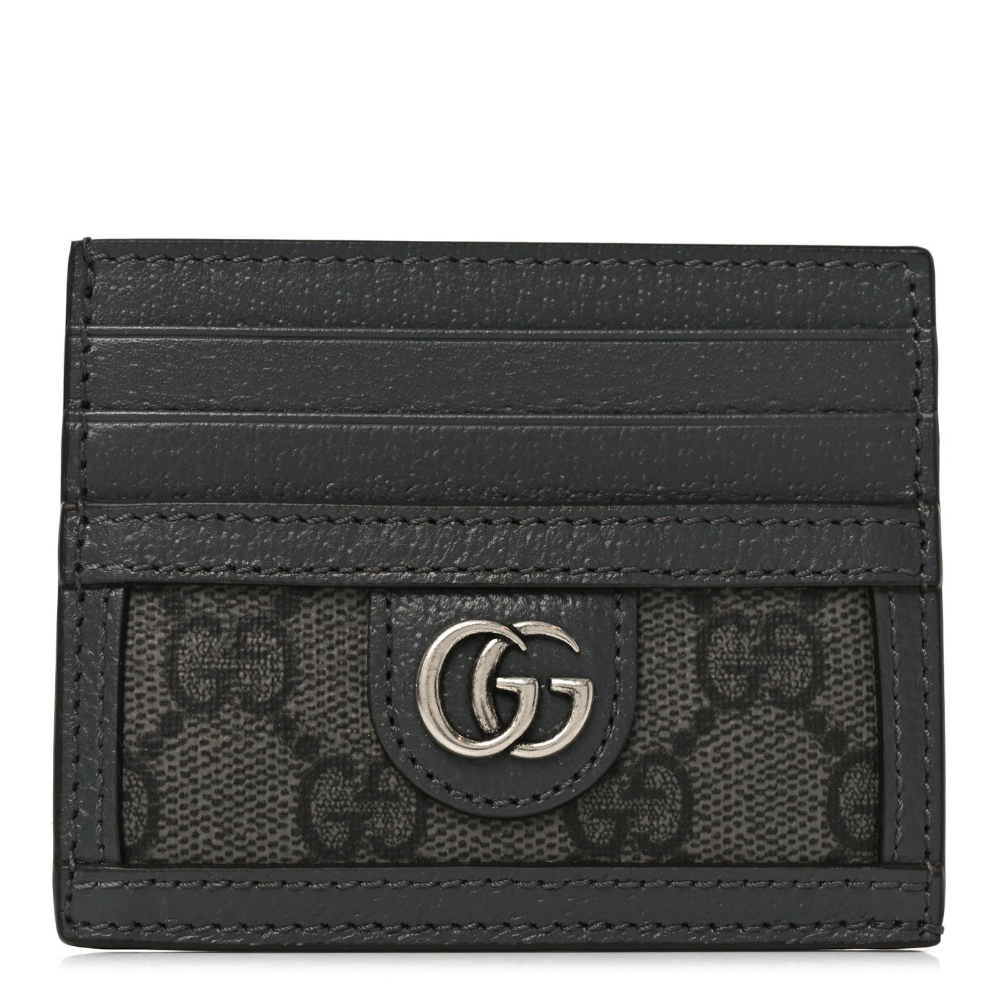 GG Supreme Monogram Textured Dollar Calfskin Ophidia Card Holder Grey Black Graphite Grey