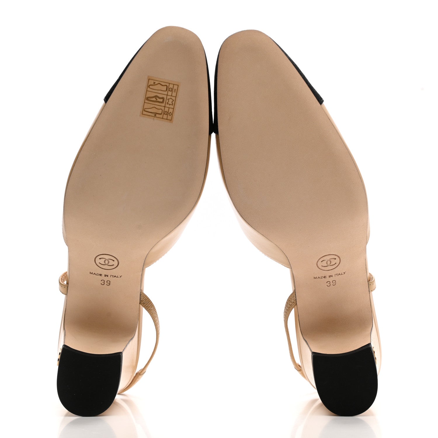 Chanel Goatskin Grosgrain Cap Toe CC Slingback Pumps 39 Beige Black 5 of 9