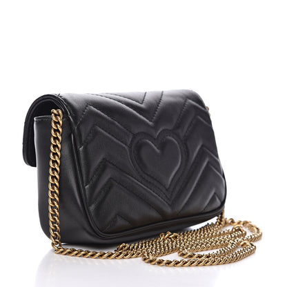 Gucci Calfskin Matelasse Super Mini GG Marmont Shoulder Bag Black 3 of 13