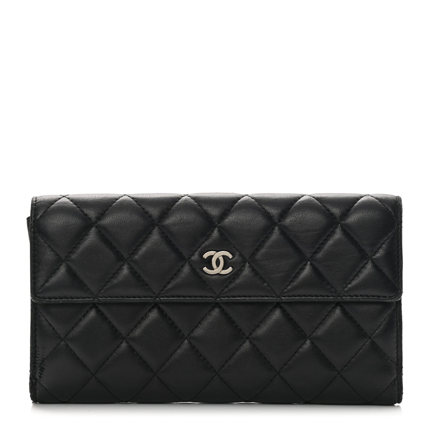 Chanel Lambskin Quilted Long Flap Wallet Black 1 of 19