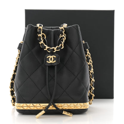 Chanel Metal Lambskin Quilted Small Chain Bucket Bag Black 12 of 12