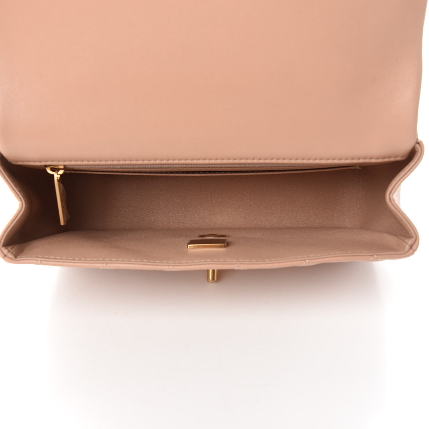 Lambskin Quilted Mini Top Handle Rectangular Flap Beige