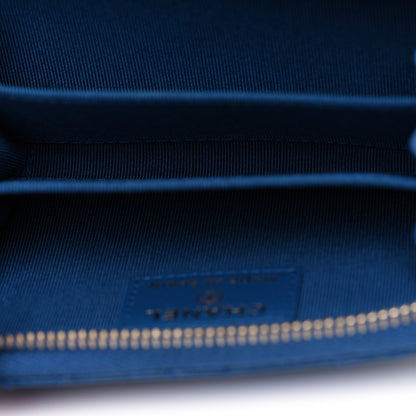 Chanel Lambskin Quilted Zip Around Coin Purse Wallet Blue 5 of 9