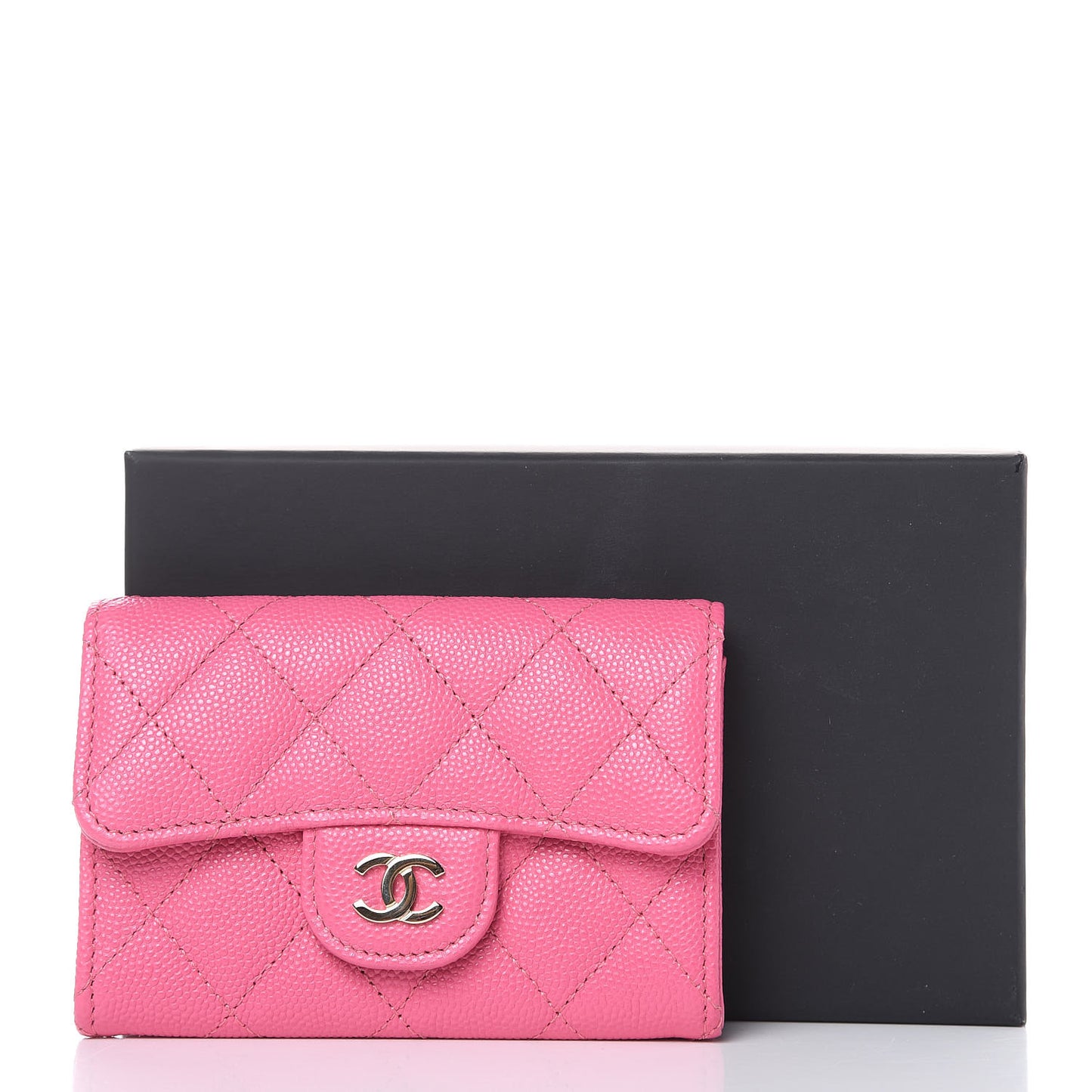 Caviar Quilted Flap Card Holder Pink