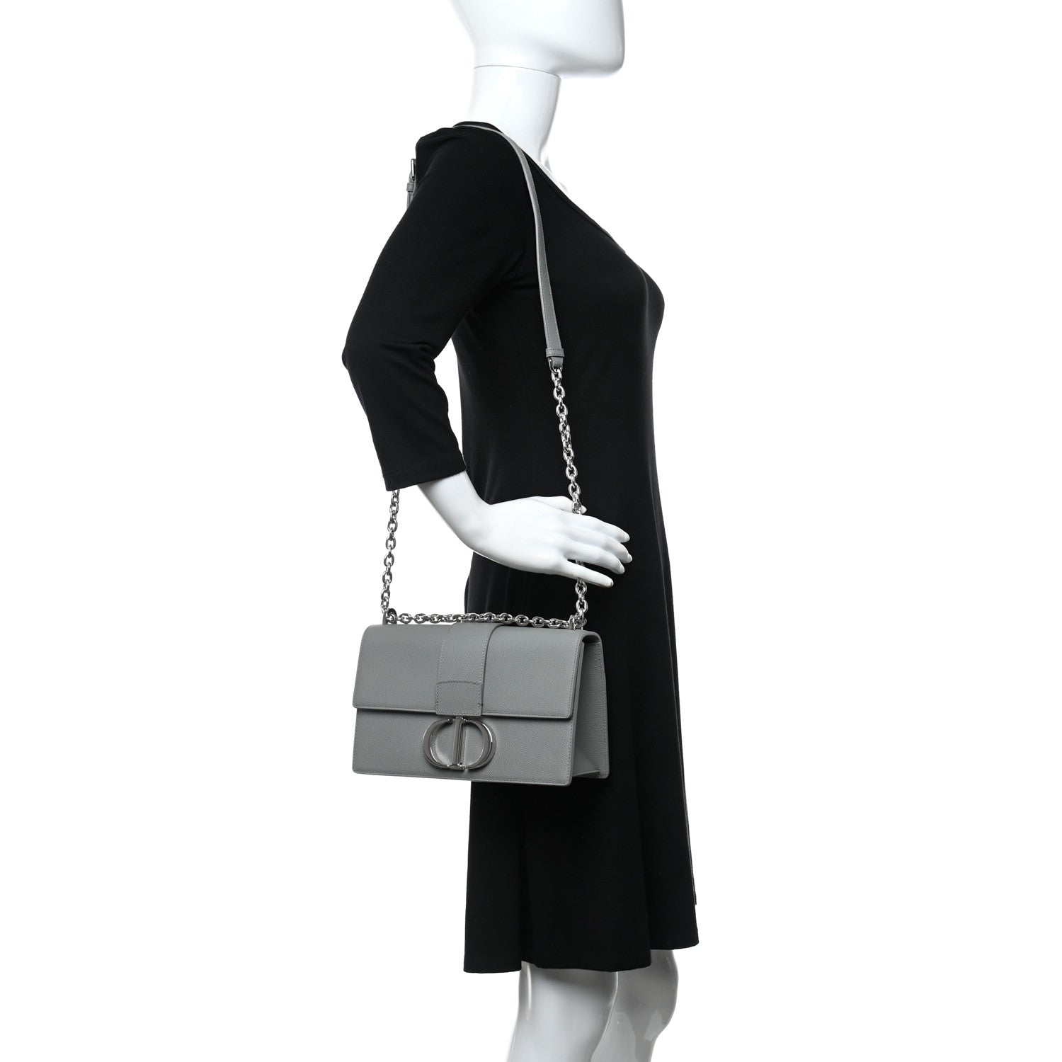 Christian Dior Grained Calfskin 30 Montaigne Chain Flap Bag Grey 2 of 8