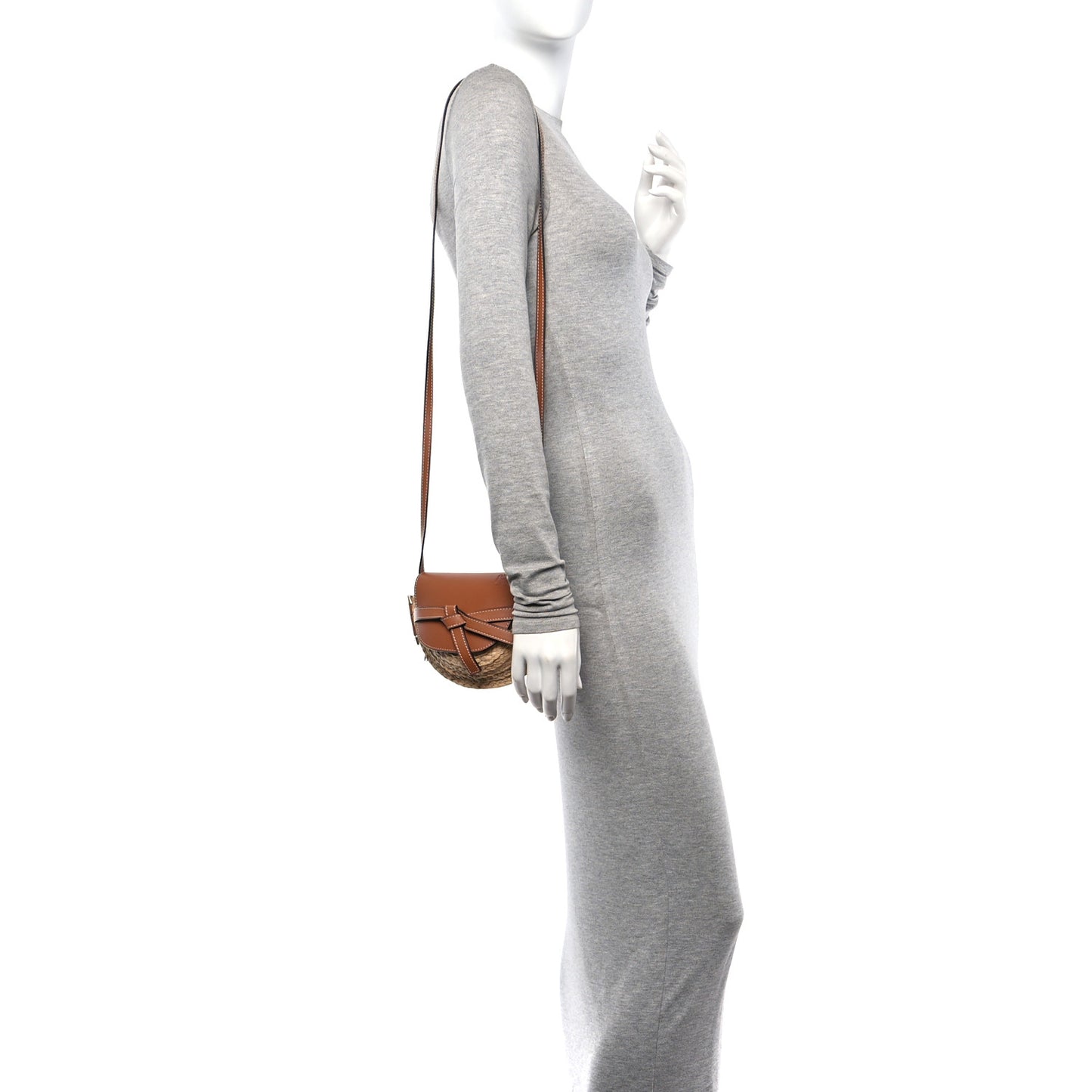 Calfskin Raffia Mini Gate Crossbody Bag Natural Tan